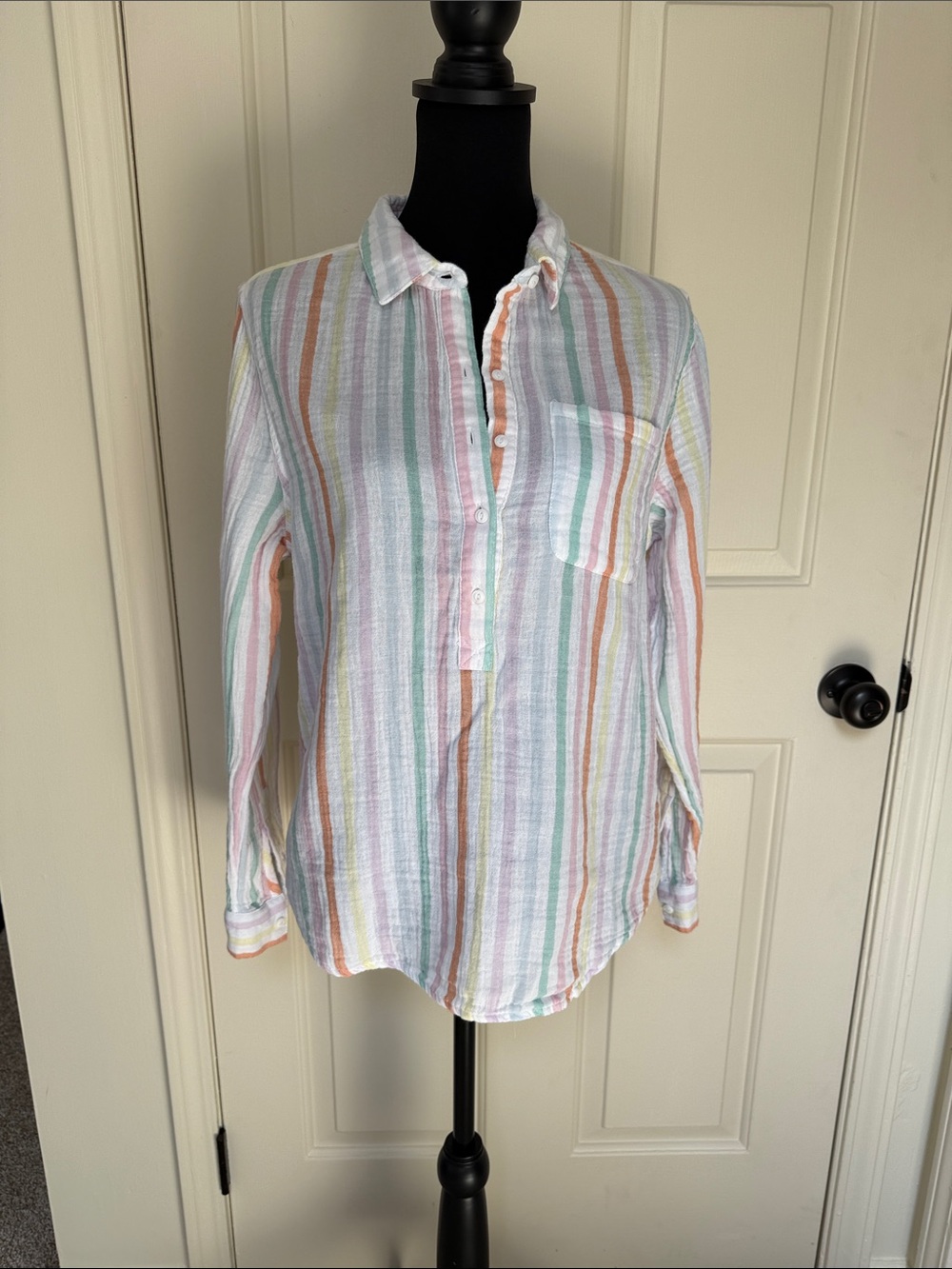 Lightweight Pastel Striped Button Pullover Shirt